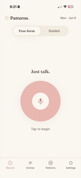 Patterns home screen with the record button